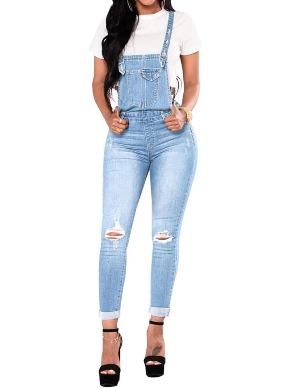 Trendy Skinny Ripped Denim Jumpsuit Overalls for Women - Stylish & Comfortable